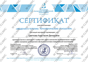 Сертификат «Введение в терапию. Терапевтические отношения»